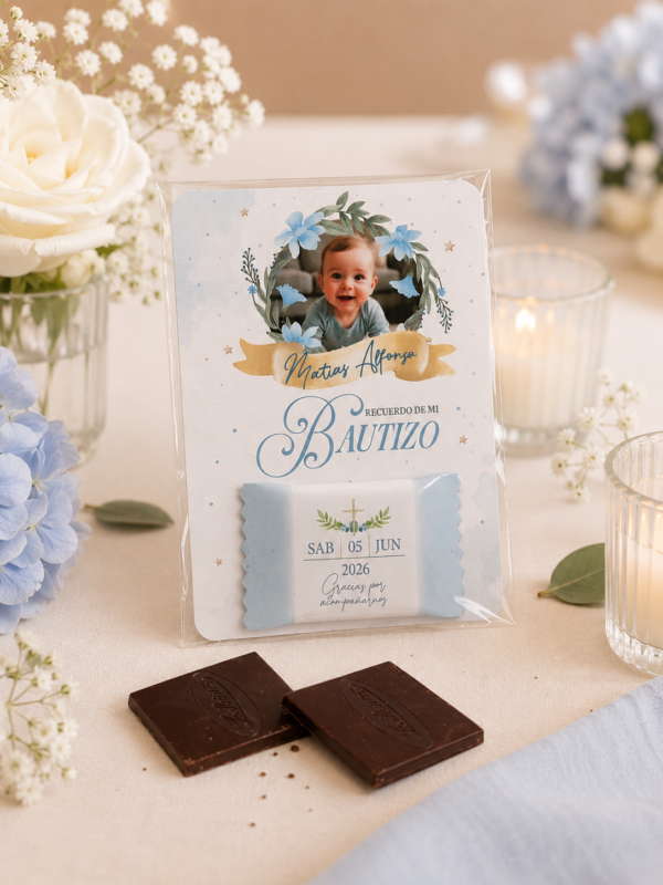 Tarjetita chocolate Infantil Bautizo
